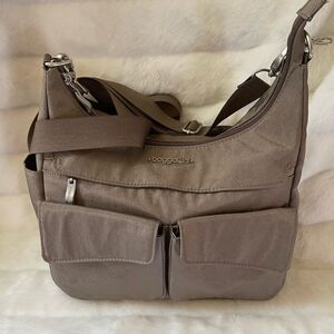 Baggallini Light brown nylon detachable crossbody bag with silver tone hardwares